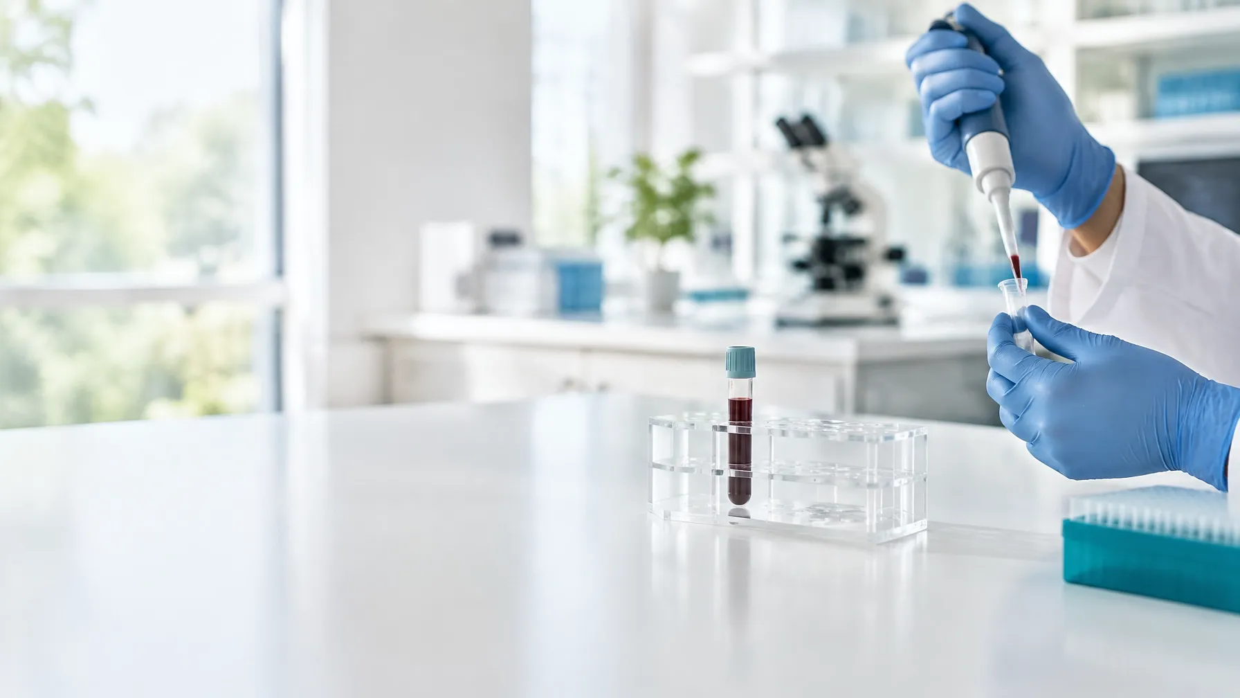 A laboratory professional preparing a sample in a modern clinical laboratory